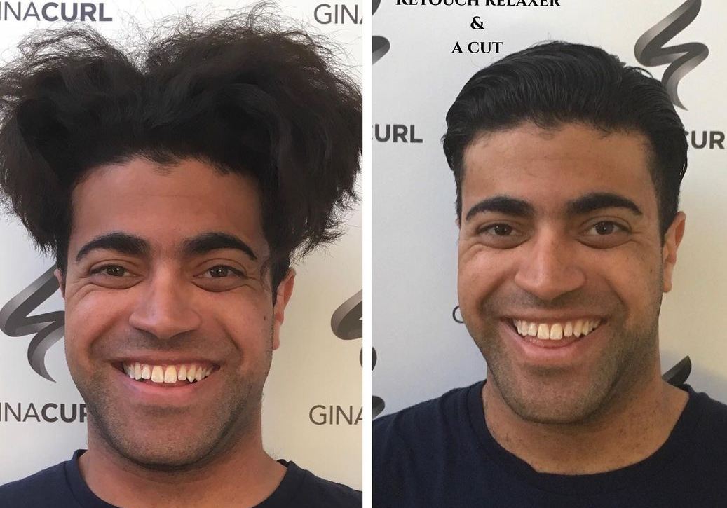 man before and after using hair relaxer