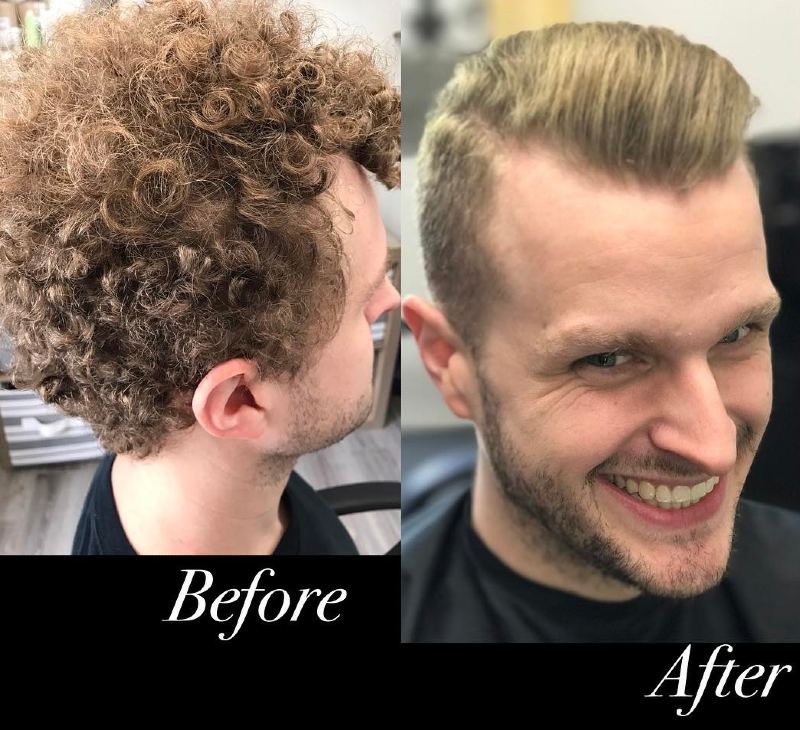 relaxed men's hair before and after