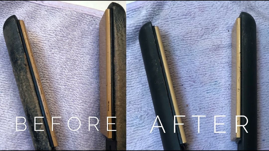 cleaning a flat iron, before and after