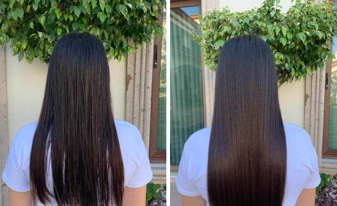 wet-to-dry flat iron results before eand after