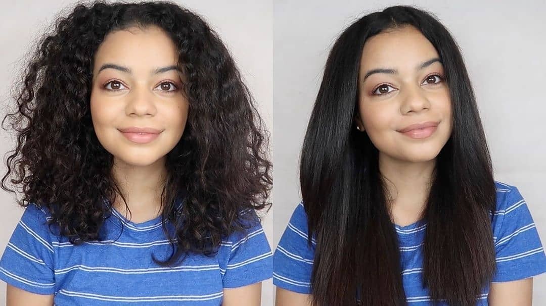 hair before and after using a flat iron with comb