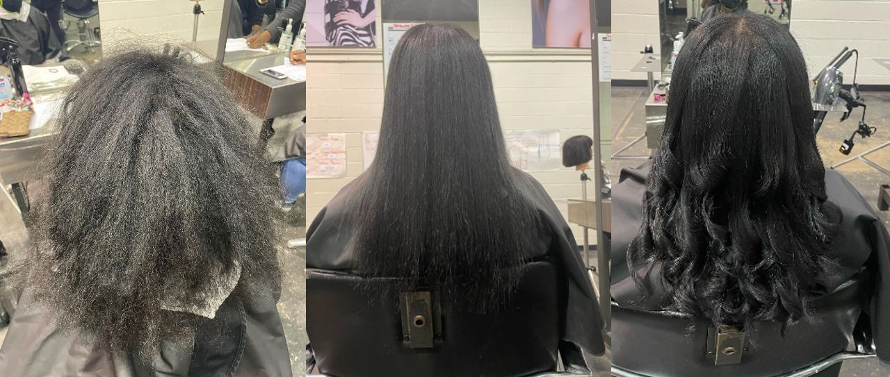 flat ironed natural hair before and after