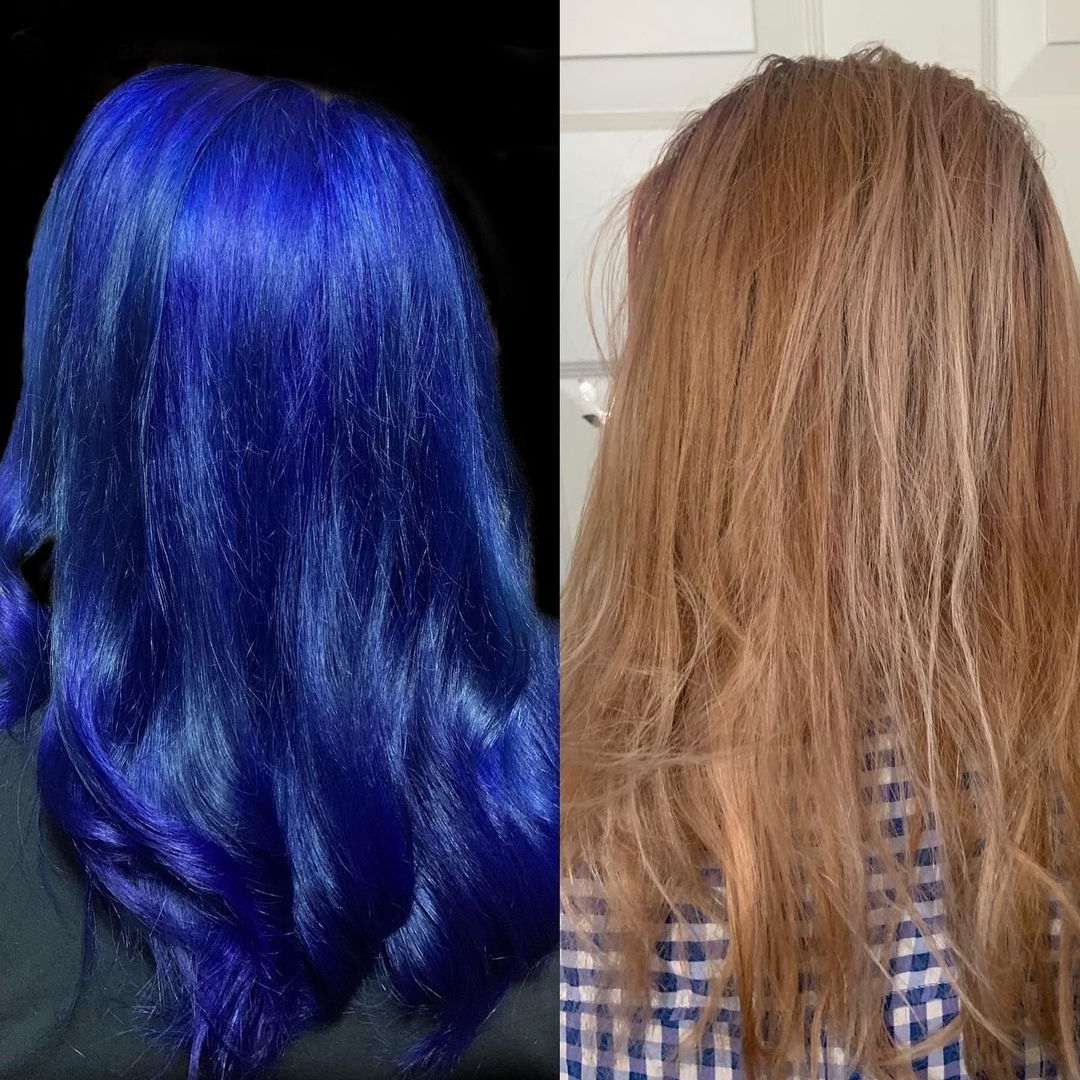 removing blue hair dye - before and after photos