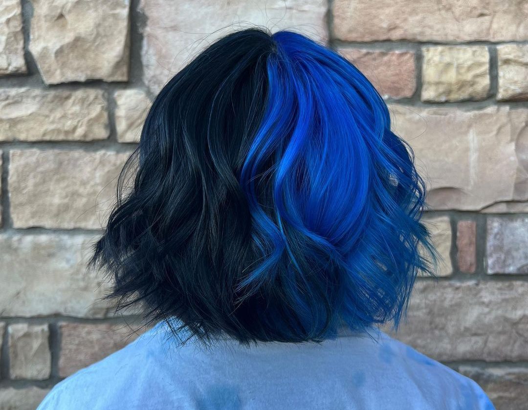 Black and blue split hair