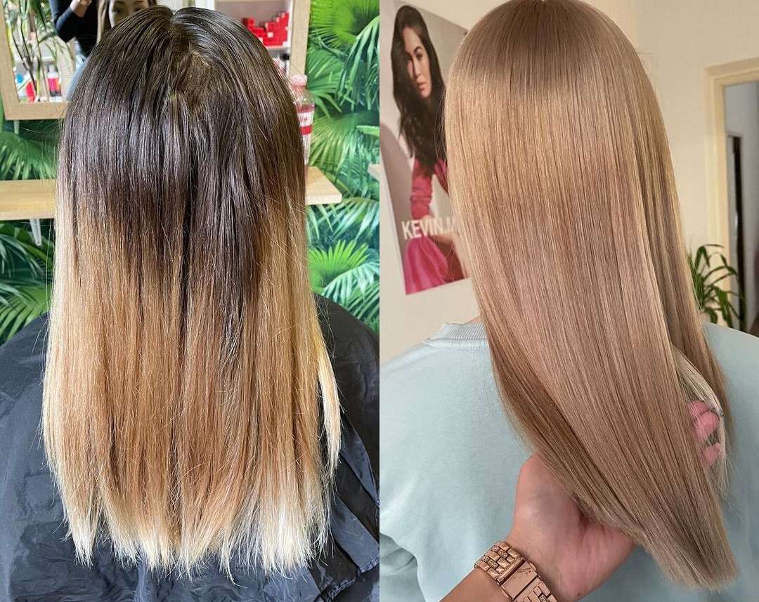 developer lightened hair before and after