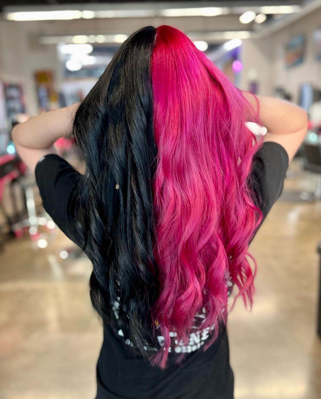 Black and pink split hair