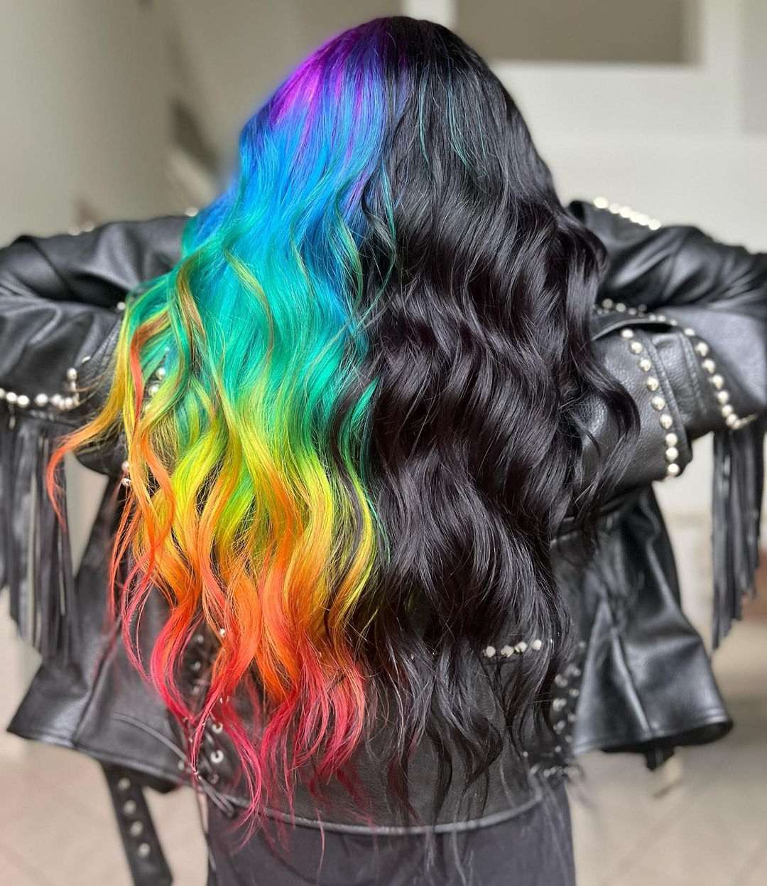 Black and rainbow split hair