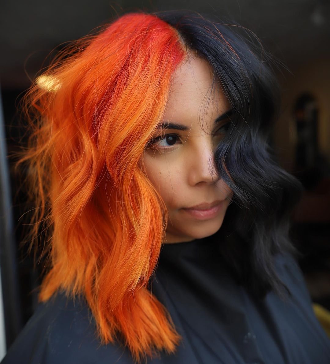 Split orange and black hair