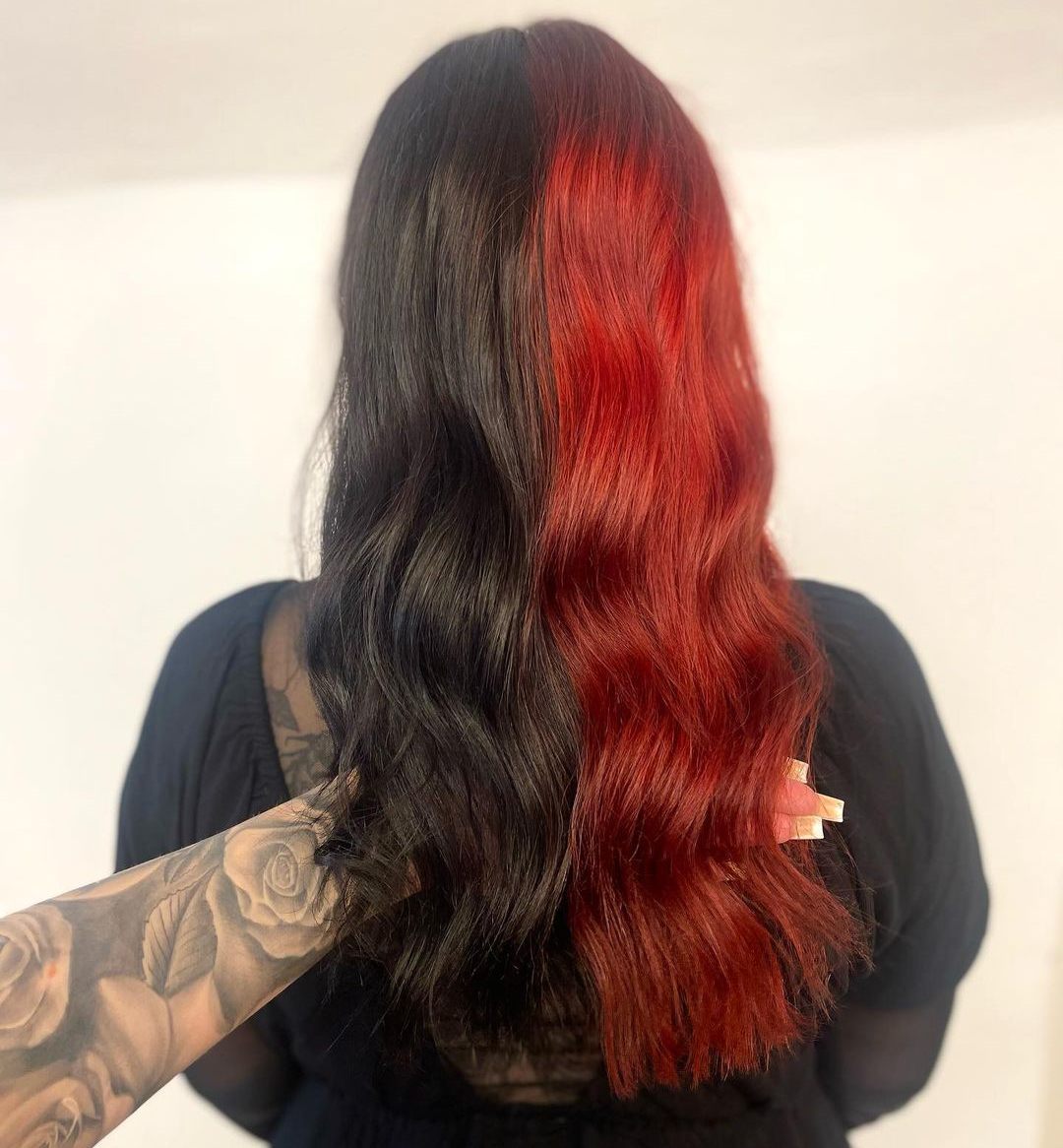 Black and red split hair