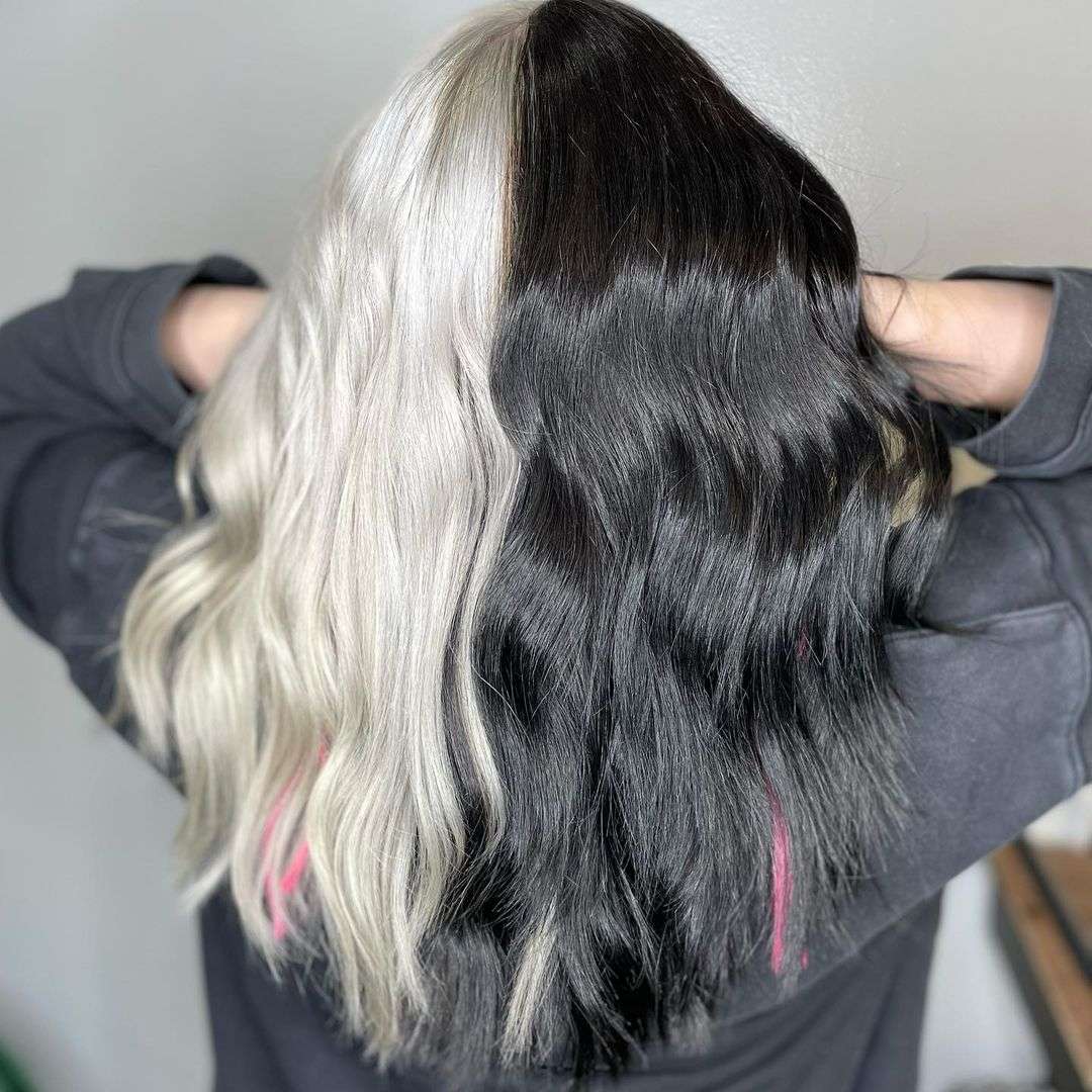 Black and white split hair