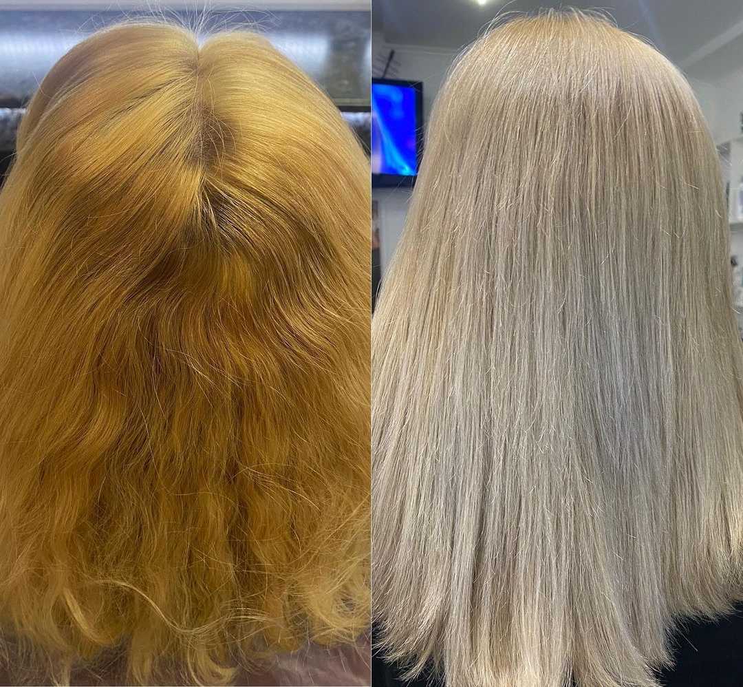 bleached hair before and after toner