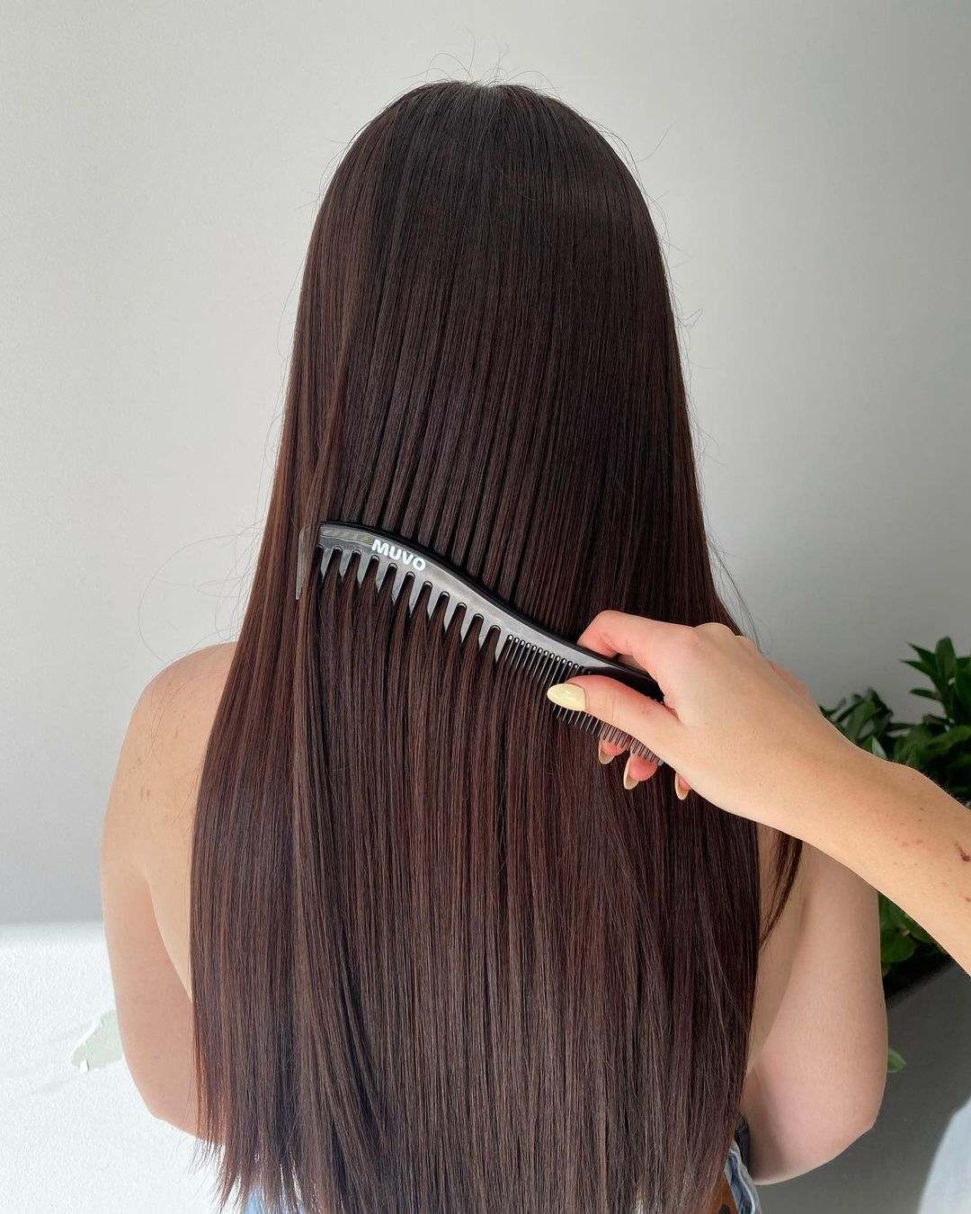 straightened chocolate color hair