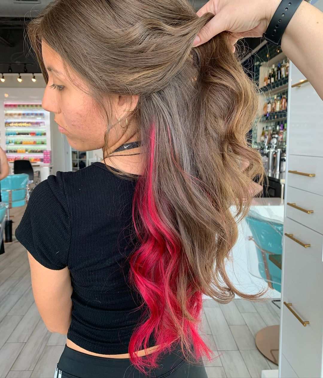 pink hair underneath brown