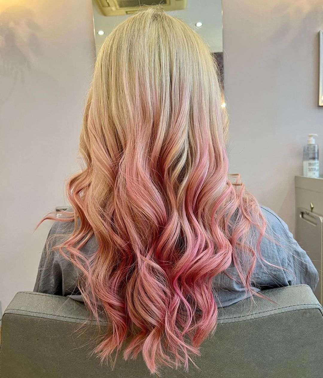 blonde hair with light pink highlights