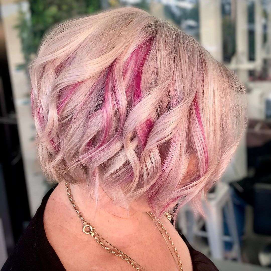 Short blond hair with pink highlights