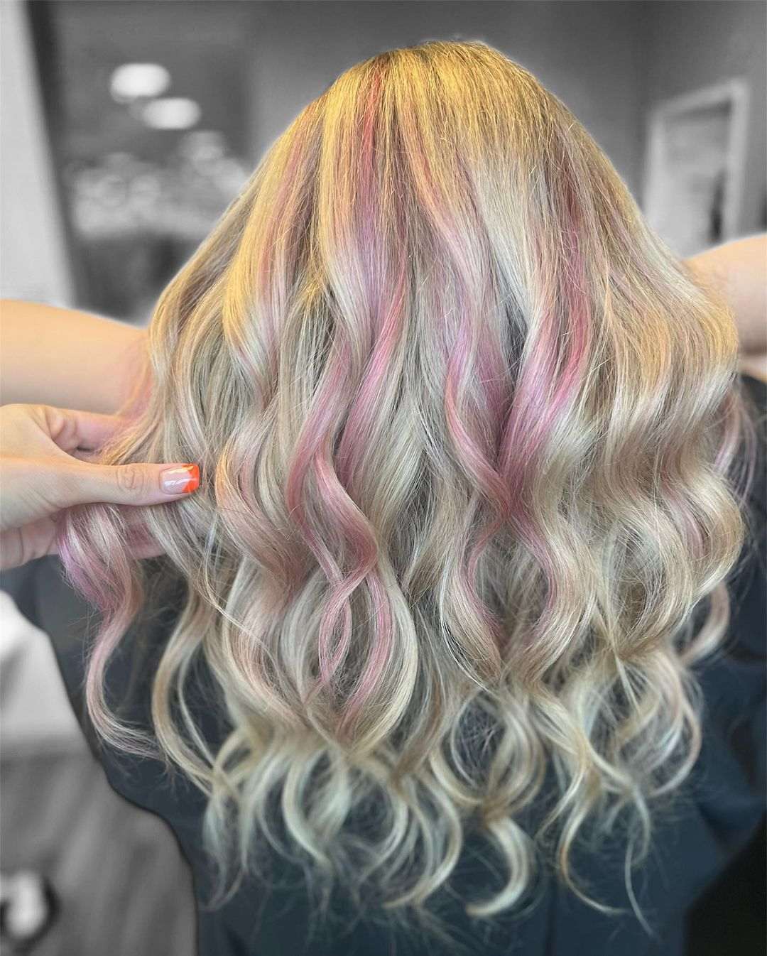 platinum blonde with pink highlights