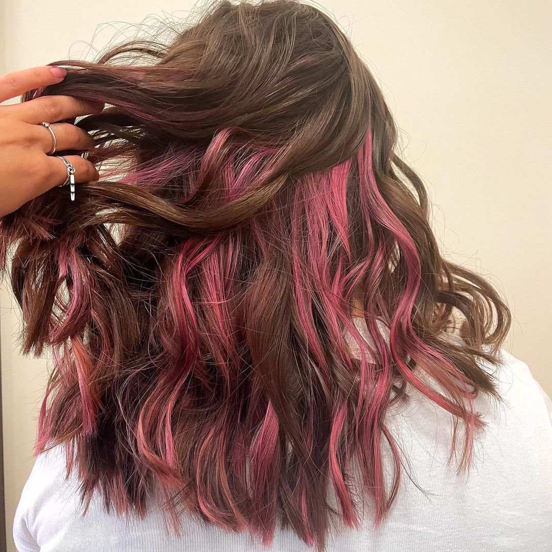 light pink highlights in brown hair
