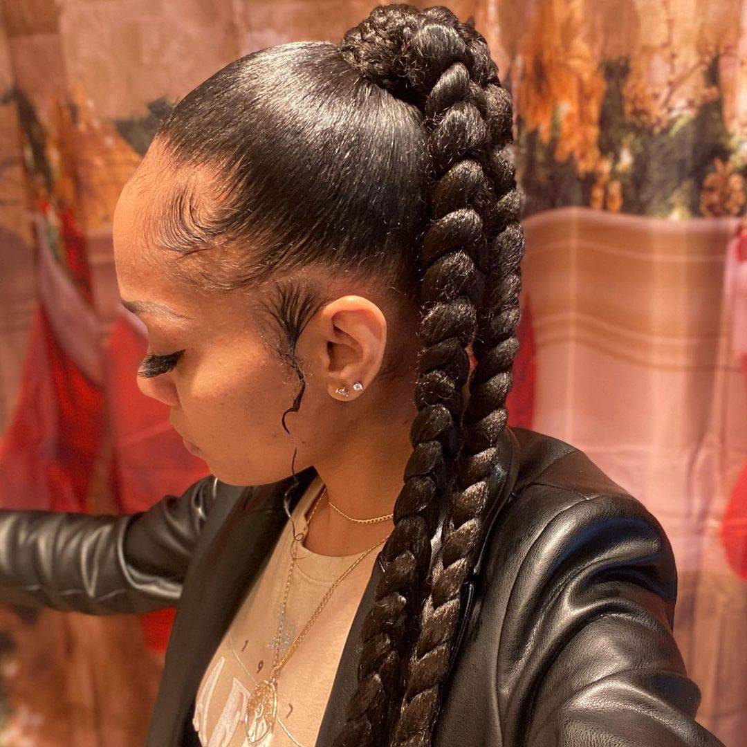 Sleek long braided ponytail