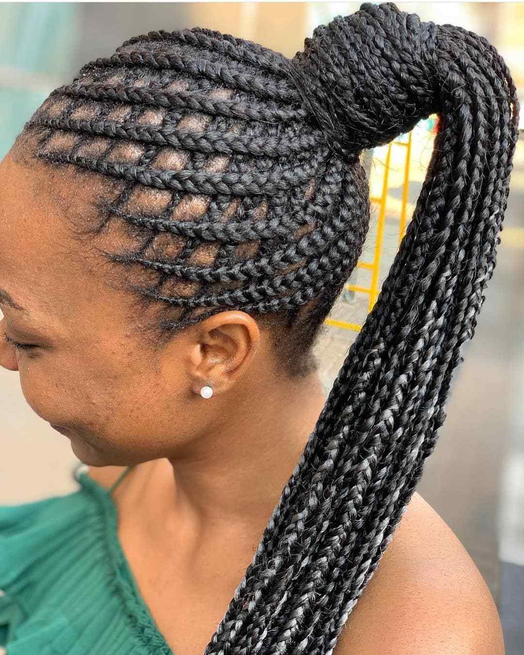 Criss cross braids in hight ponytail