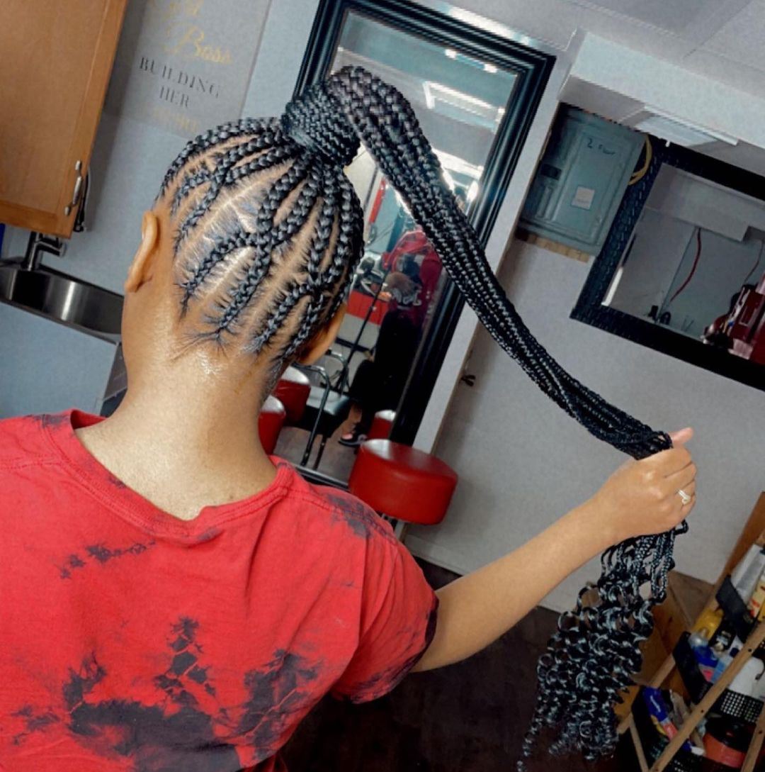 Criss cross braids in hight ponytail