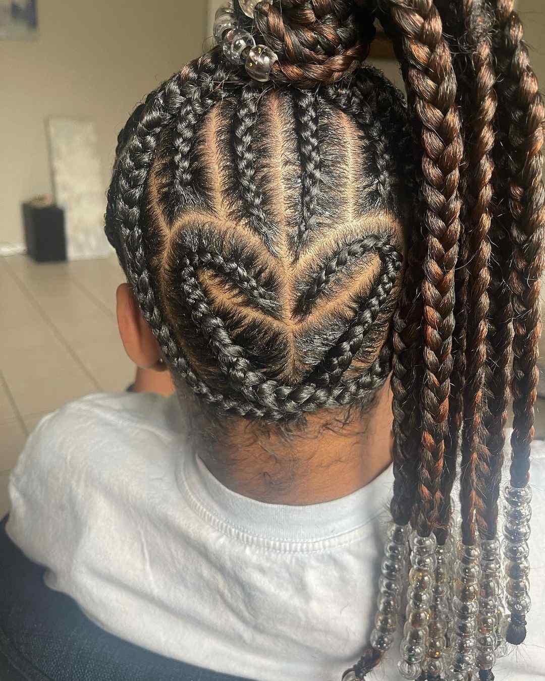 Heart braids in ponytail
