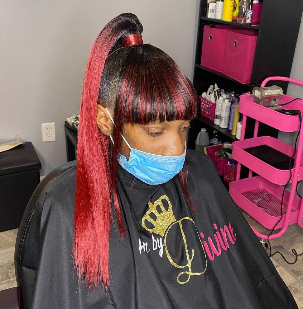 Top ponytail with thick bangs