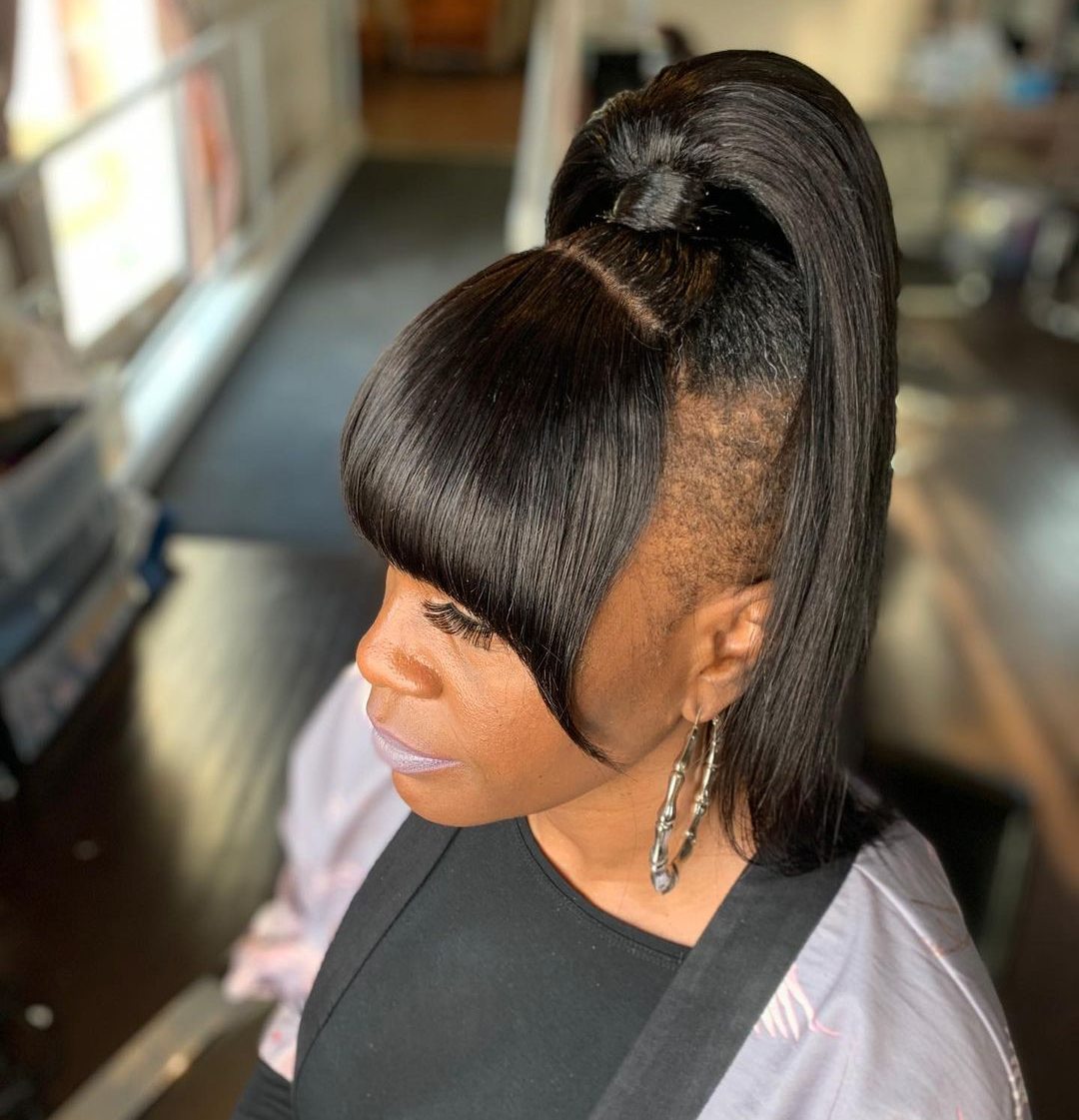 Top ponytail with thick bangs