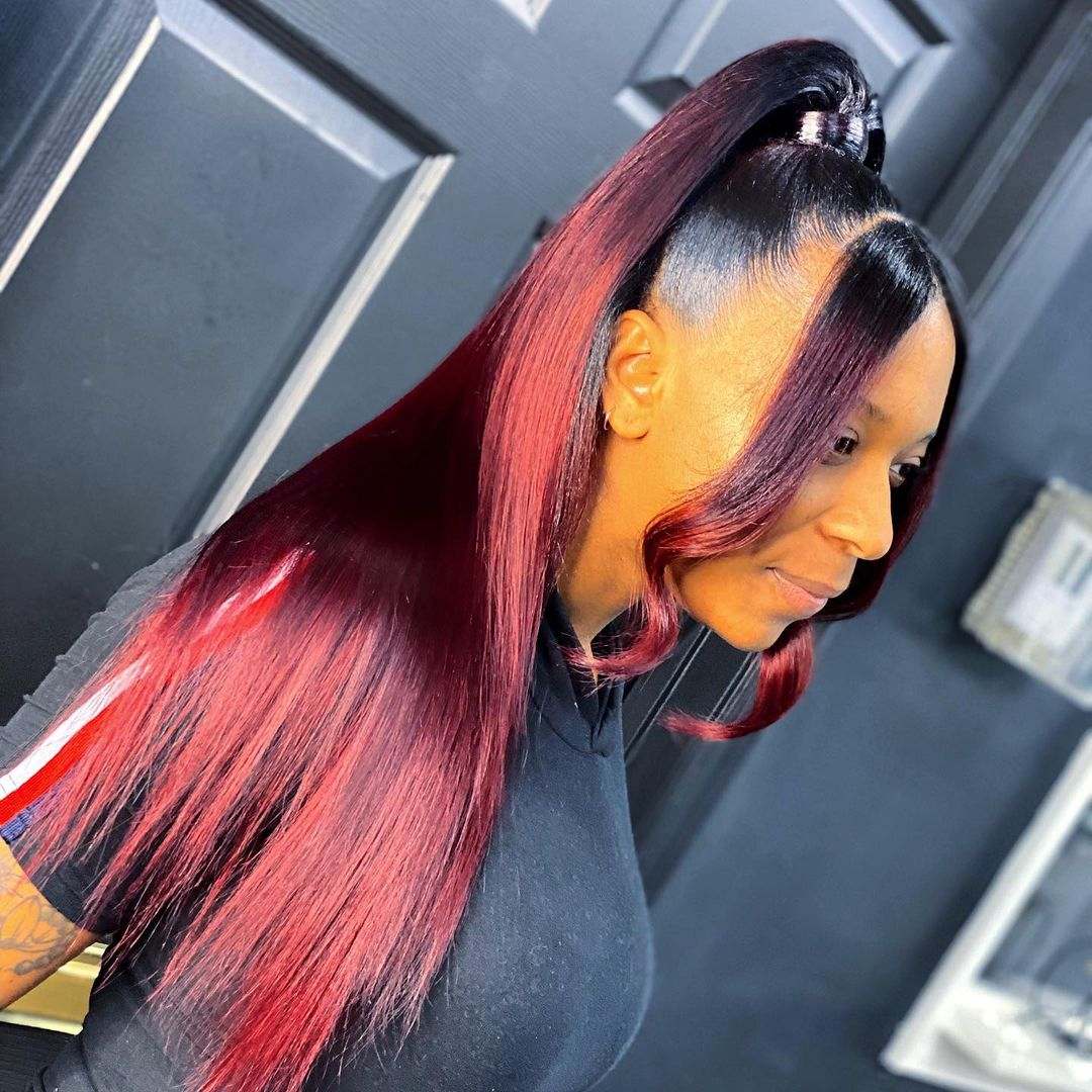 black hair ponytail styles with bangs