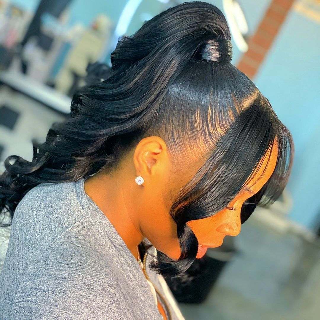 black hair ponytail styles with bangs