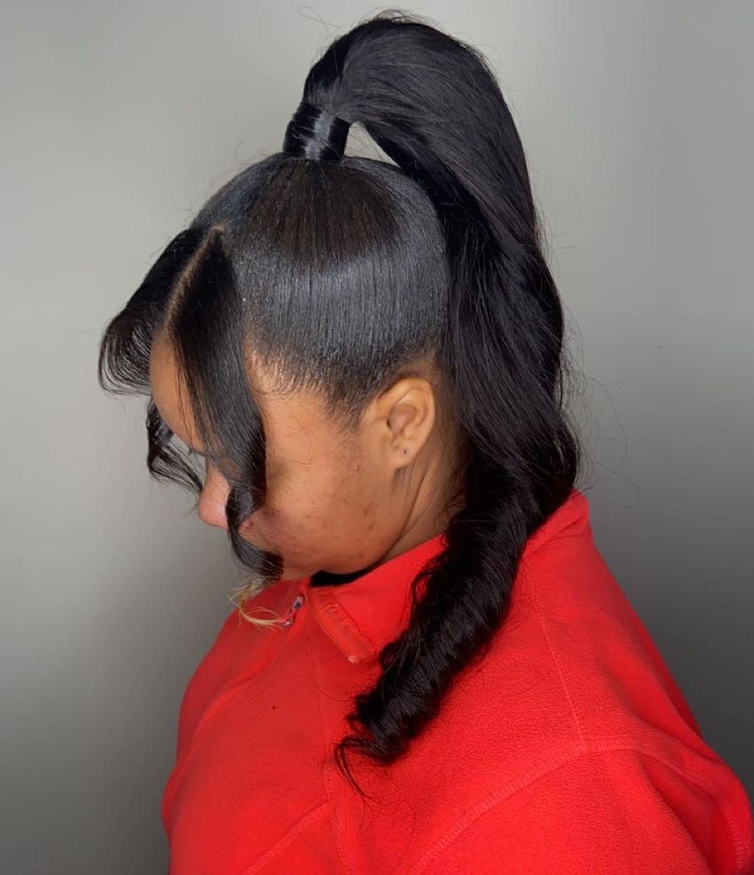 black hair ponytail styles with bangs