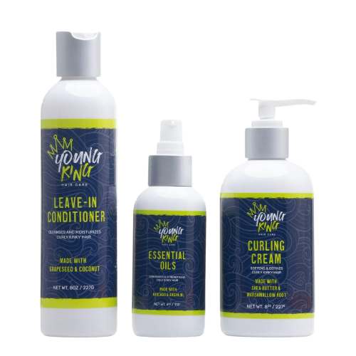 YOUNG KING HAIR CARE Kids Leave-In, Essential Oils & Curling Cream Set